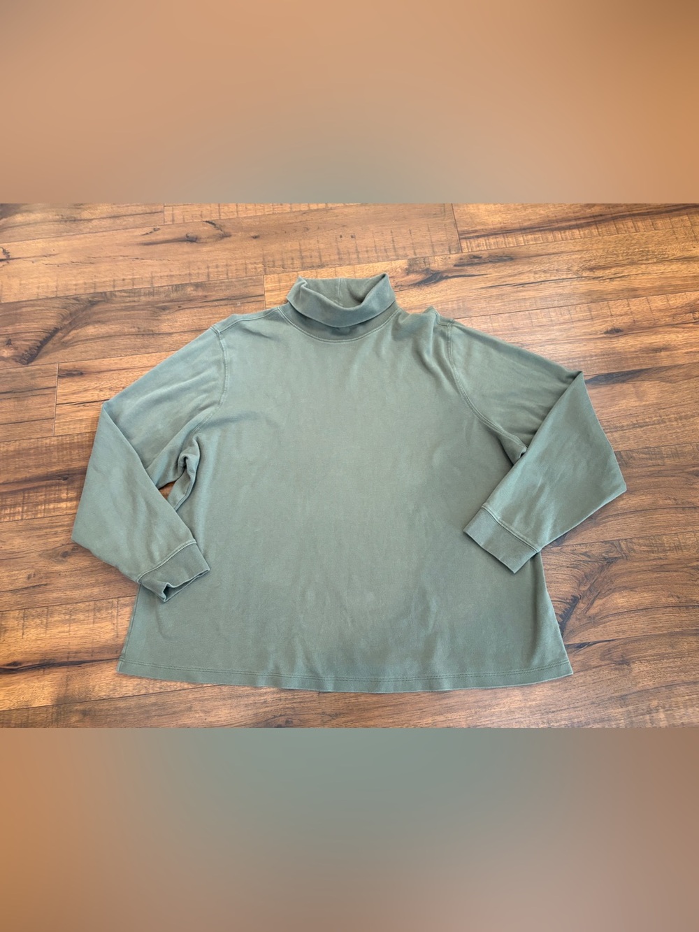 LL Bean Turtleneck Shirt Womens Plus 2X Green Long Sleeve Cotton Pullover Tee